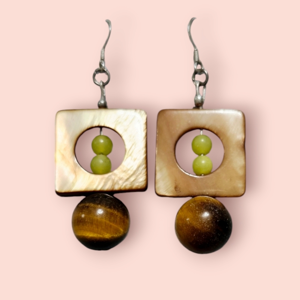 Tigers eye Jadeite Silver earring